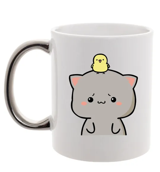 Чашка з кольоровою ручкою Котики Goma and Peach з каченям Срібло фото