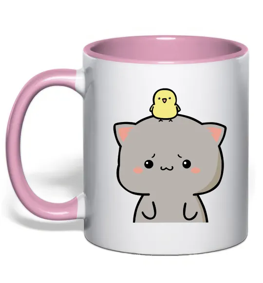 Чашка з кольоровою ручкою Котики Goma and Peach з каченям Ніжно рожевий фото
