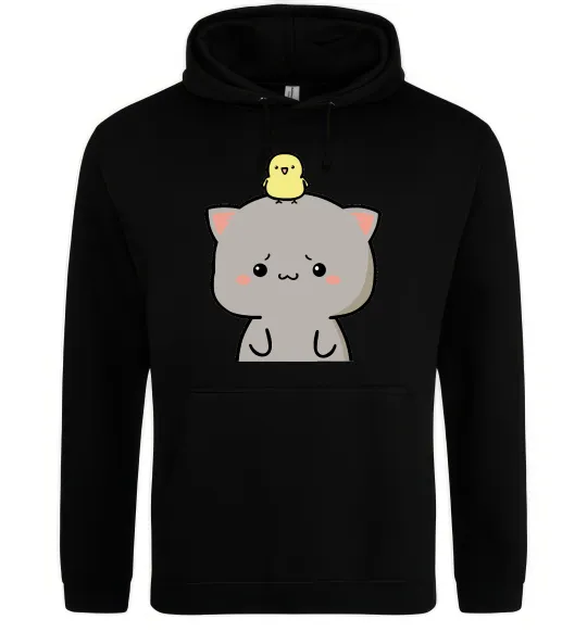 Чоловіча толстовка (худі) Котики Goma and Peach з каченям Чорний фото