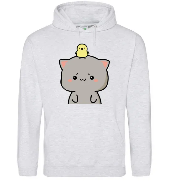 Чоловіча толстовка (худі) Котики Goma and Peach з каченям Сірий меланж фото
