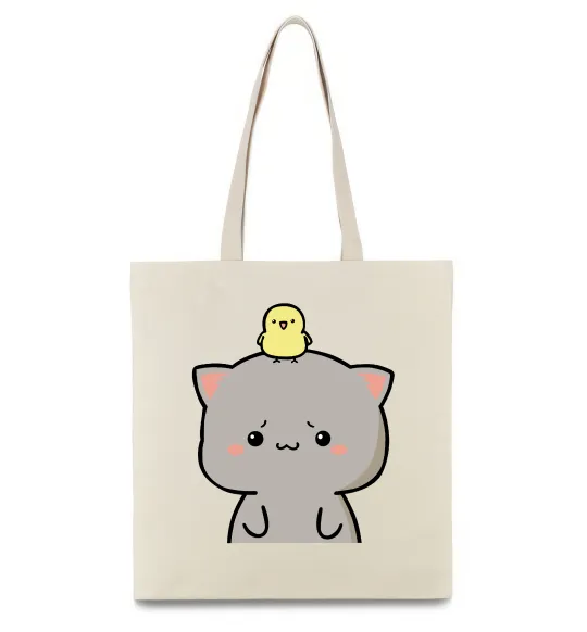 Еко-сумка Котики Goma and Peach з каченям Бежевий фото