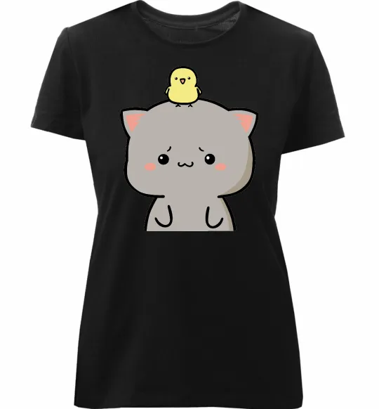 Жіноча преміум футболка Котики Goma and Peach з каченям Чорний фото