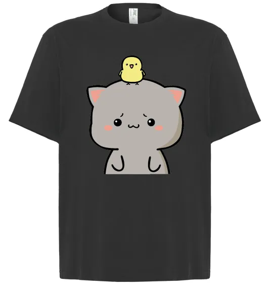 Футболка Оверсайз Котики Goma and Peach з каченям Чорний фото