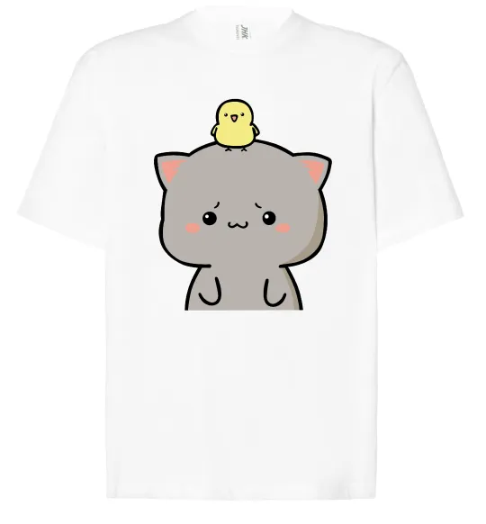 Футболка Оверсайз Котики Goma and Peach з каченям Білий фото
