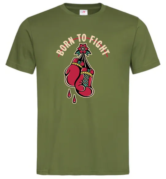 Мужская футболка Born to fight рукавиці Оливковый фото