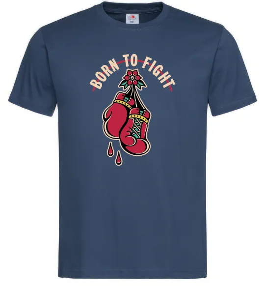 Мужская футболка Born to fight рукавиці Темно-синий фото