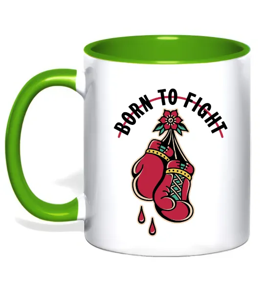 Чашка с цветной ручкой Born to fight рукавиці Лаймовый фото