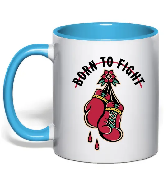 Чашка с цветной ручкой Born to fight рукавиці Голубой фото