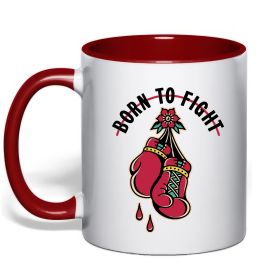 Чашка з кольоровою ручкою Born to fight рукавиці