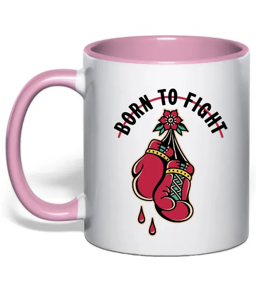 Чашка с цветной ручкой Born to fight рукавиці Нежно розовый фото
