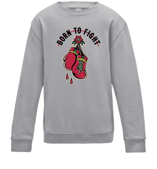 Детский Свитшот Born to fight рукавиці Серый меланж фото
