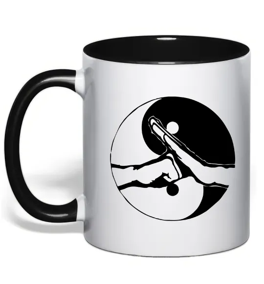 Чашка с цветной ручкой Інь Янь руки Черный фото