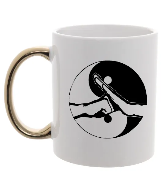 Чашка с цветной ручкой Інь Янь руки Золото фото