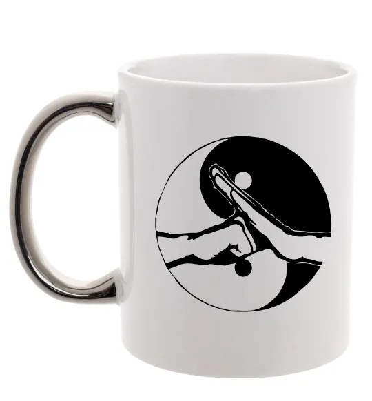 Чашка с цветной ручкой Інь Янь руки Серебро фото