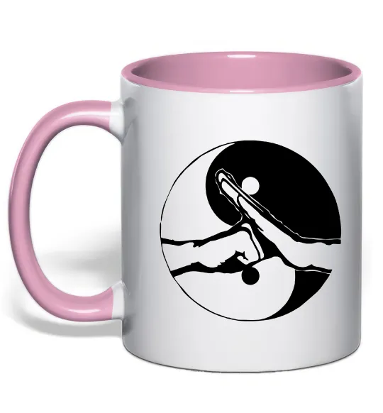 Чашка с цветной ручкой Інь Янь руки Нежно розовый фото