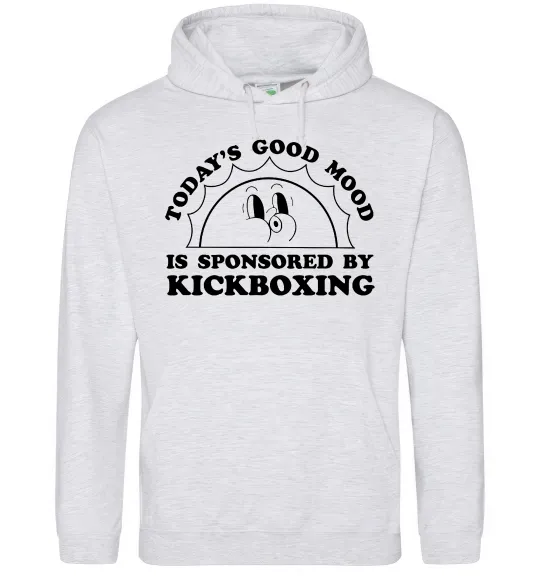 Мужская толстовка (худи) Kickboxing good mood Серый меланж фото