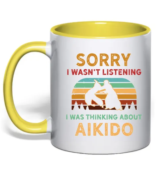 Чашка с цветной ручкой Thinking about aikido Лимонный фото