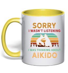 Чашка с цветной ручкой Thinking about aikido