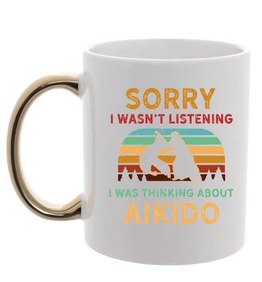 Чашка с цветной ручкой Thinking about aikido Золото фото