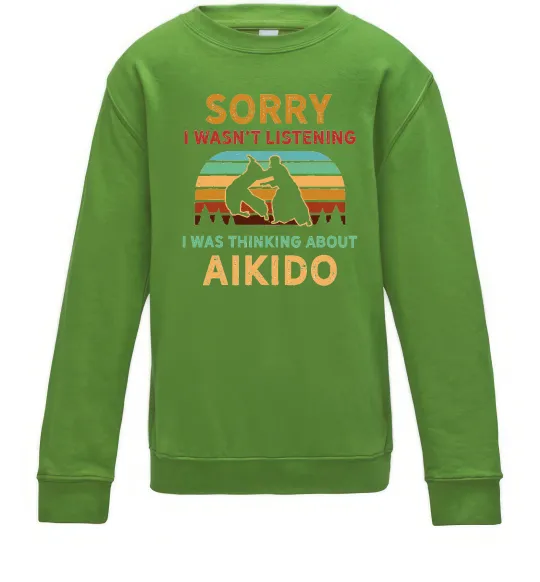 Детский Свитшот Thinking about aikido Лаймовый фото