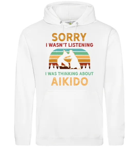 Мужская толстовка (худи) Thinking about aikido Белый фото