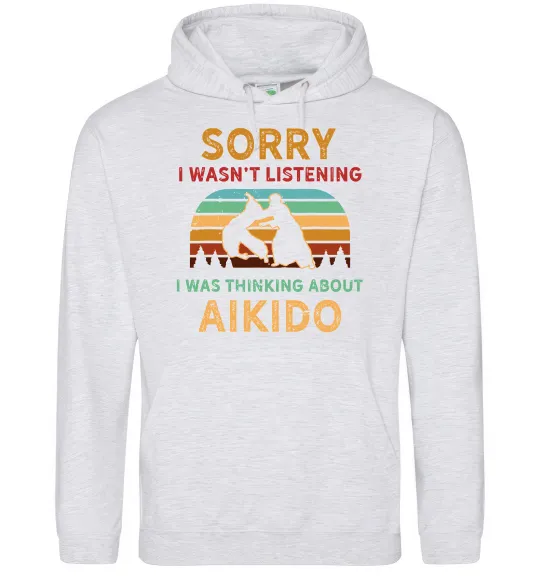 Женская толстовка (худи) Thinking about aikido Серый меланж фото