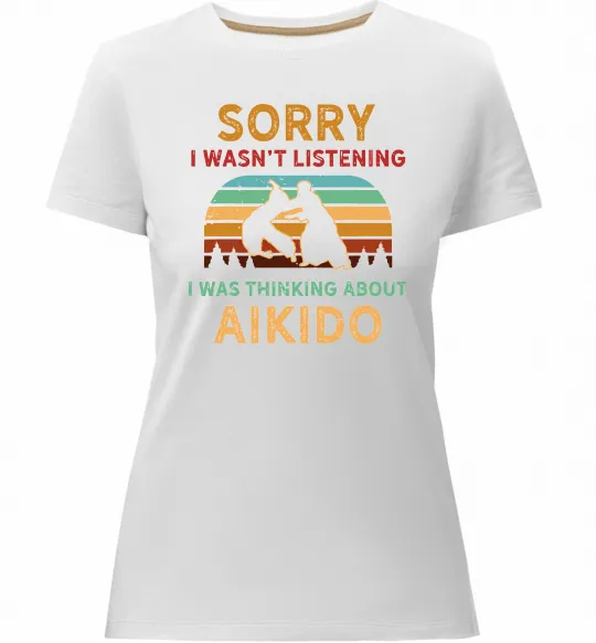 Женская премиум футболка Thinking about aikido Белый фото