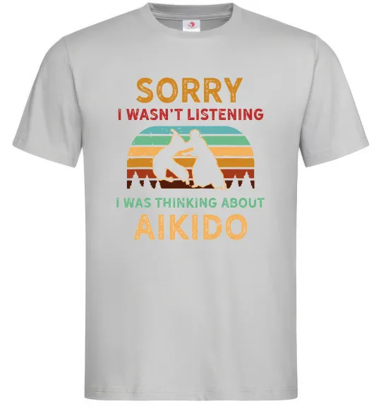 Мужская футболка Thinking about aikido Серый фото