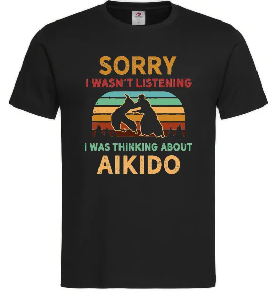 Мужская футболка Thinking about aikido Черный фото
