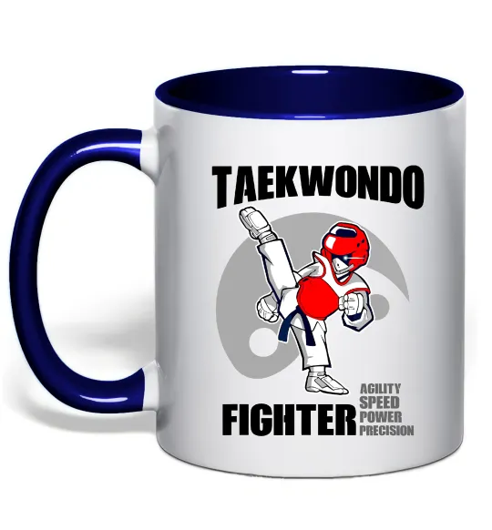 Чашка с цветной ручкой Taekwondo fighter Глубокий темно-синий фото