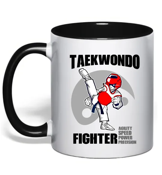 Чашка с цветной ручкой Taekwondo fighter Черный фото