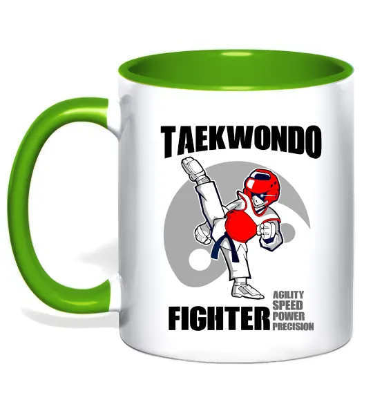 Чашка с цветной ручкой Taekwondo fighter Лаймовый фото