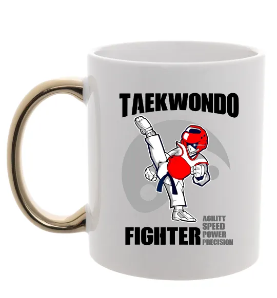 Чашка с цветной ручкой Taekwondo fighter Золото фото
