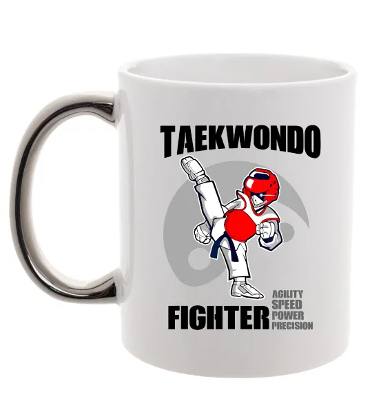 Чашка с цветной ручкой Taekwondo fighter Серебро фото