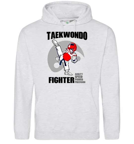 Мужская толстовка (худи) Taekwondo fighter Серый меланж фото