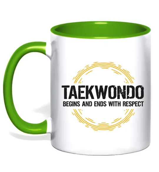 Чашка с цветной ручкой Taekwondo respect Лаймовый фото