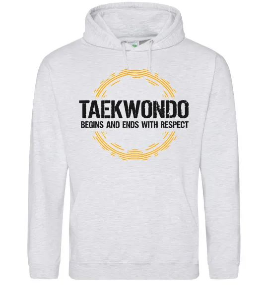 Мужская толстовка (худи) Taekwondo respect Серый меланж фото