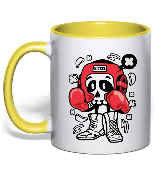 Чашка с цветной ручкой Boxer art skull Лимонный фото