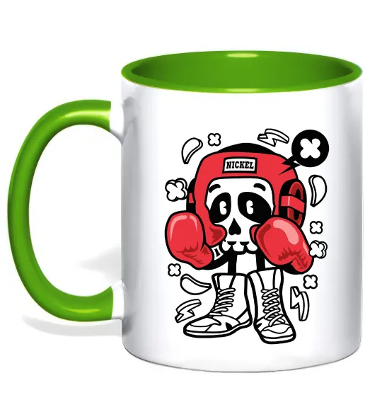 Чашка с цветной ручкой Boxer art skull Лаймовый фото