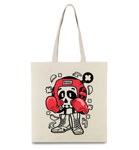 Эко-сумка Boxer art skull Бежевый фото