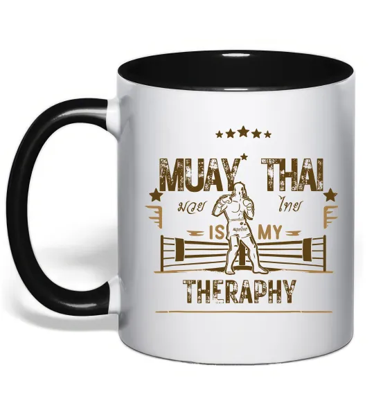 Чашка с цветной ручкой Muay Thai therapy Черный фото