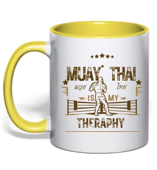 Чашка с цветной ручкой Muay Thai therapy Лимонный фото