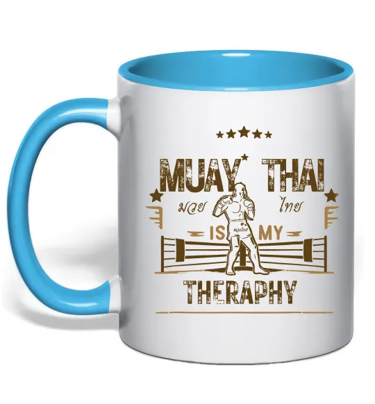 Чашка с цветной ручкой Muay Thai therapy Голубой фото