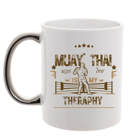 Чашка с цветной ручкой Muay Thai therapy Серебро фото