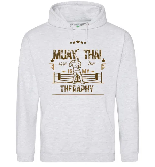 Женская толстовка (худи) Muay Thai therapy Серый меланж фото