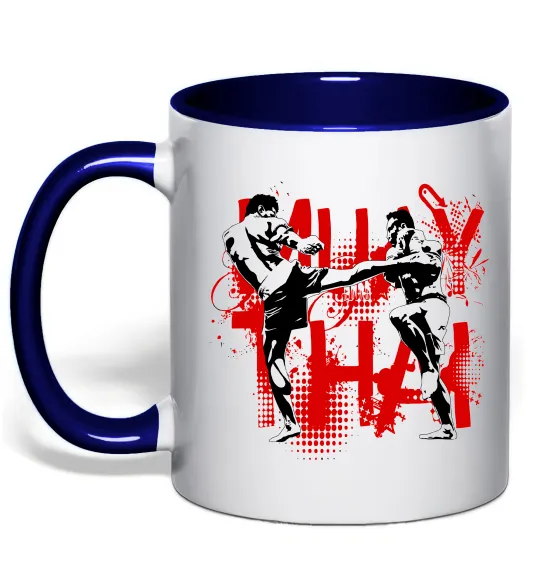 Чашка с цветной ручкой Муай тай бійці Глубокий темно-синий фото