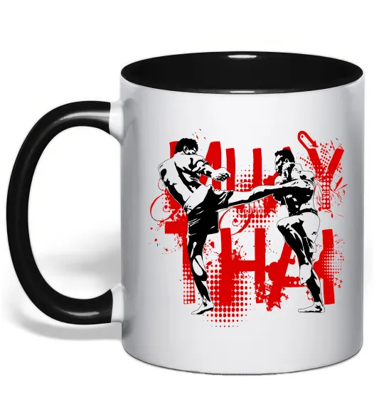 Чашка с цветной ручкой Муай тай бійці Черный фото