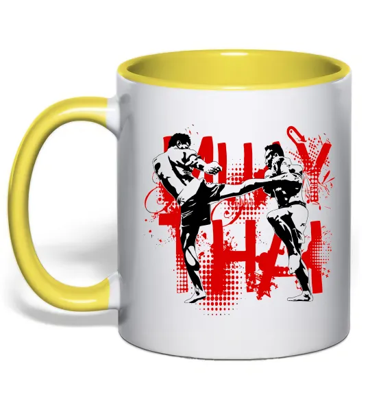 Чашка с цветной ручкой Муай тай бійці Лимонный фото