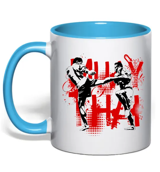 Чашка с цветной ручкой Муай тай бійці Голубой фото