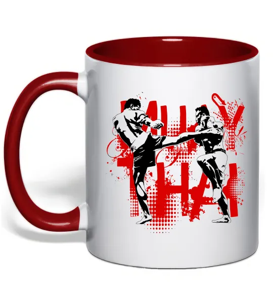 Чашка с цветной ручкой Муай тай бійці Красный фото